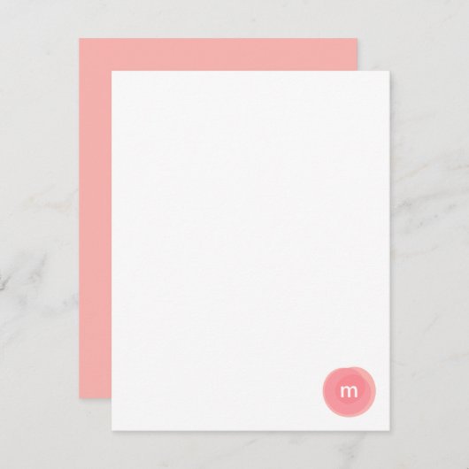 Monogram Rundes Siegel in Koralle und Rosa Mitteilungskarte (Vorne/Hinten)