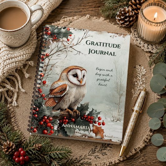 Monogram Rustic Barn Owl Dankbarkeits-Tagebuch | Notizblock