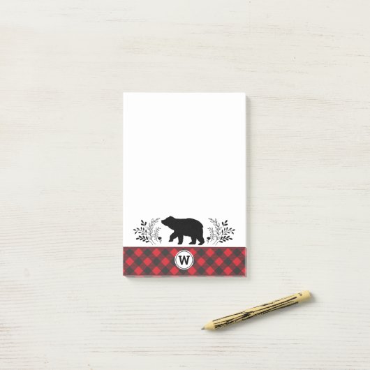 Monogram Rustic Bear Buffalo Kariert Post-it Klebezettel (Auf Schreibtisch)