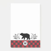 Monogram Rustic Bear Buffalo Kariert Post-it Klebezettel (Vorderseite)