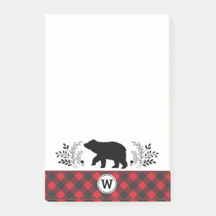 Monogram Rustic Bear Buffalo Kariert Post-it Klebezettel