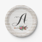 Monogram Rustic Bohemisch Feathers Arrow Wedding Pappteller (Vorderseite)