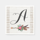 Monogram Rustic Bohemisch Feathers Arrow Wedding Serviette (Vorderseite)