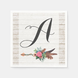 Monogram Rustic Bohemisch Feathers Arrow Wedding Serviette