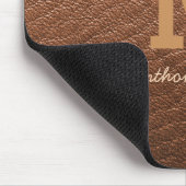 Monogram Rustic Brown Leather Name Script Modern Mousepad (Ecke)