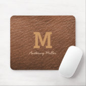 Monogram Rustic Brown Leather Name Script Modern Mousepad (Mit Mouse)