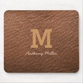 Monogram Rustic Brown Leather Name Script Modern Mousepad (Vorne)