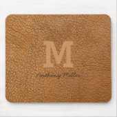 Monogram Rustic Brown Leather Name Script Modern Mousepad (Vorne)