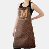 Monogram Rustic Brown Leather Name Script Modern Schürze (InSitu)