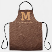 Monogram Rustic Brown Leather Name Script Modern Schürze (Vorderseite)