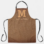 Monogram Rustic Brown Leather Name Script Modern Schürze (Vorderseite)