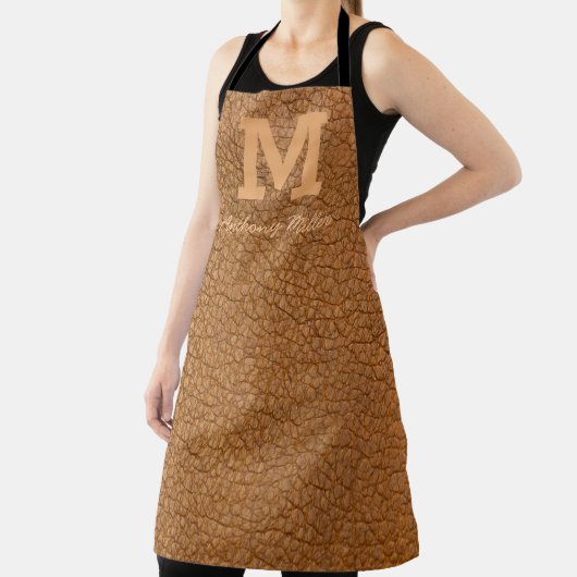 Monogram Rustic Brown Leather Name Script Modern Schürze (InSitu)
