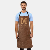 Monogram Rustic Brown Leather Name Script Modern Schürze (Getragen)