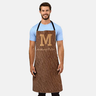 Monogram Rustic Brown Leather Name Script Modern Schürze