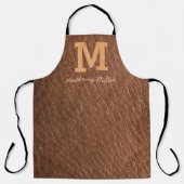 Monogram Rustic Brown Leather Name Script Modern Schürze (Vorderseite)