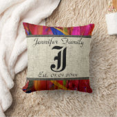 Monogram Rustic Burlap Paint Wood Look #6 Kissen (Decke)