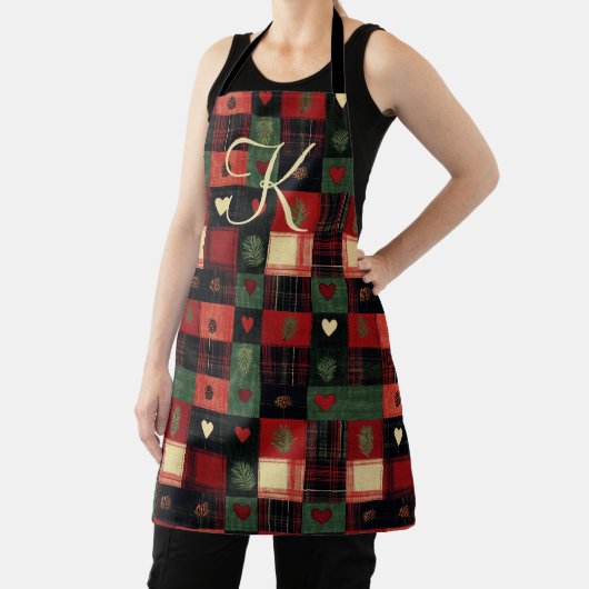 Monogram Rustic Country Red Green Kariert Hearts Schürze (InSitu)
