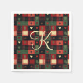 Monogram Rustic Country Red Green Kariert Hearts Serviette (Vorderseite)