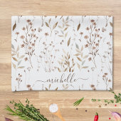 Monogram Rustic Elegant Brown Wildblumen Blätter Geschirrtuch