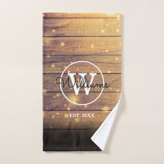 Monogram Rustic Elegant Script Holzpanels Badhandtuch Set (Handtuch)