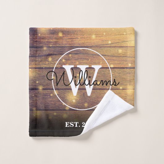 Monogram Rustic Elegant Script Holzpanels Badhandtuch Set (Waschlappen)