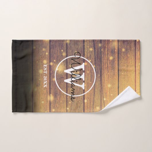 Monogram Rustic Elegant Script Holzpanels Badhandtuch Set (Handtuch)