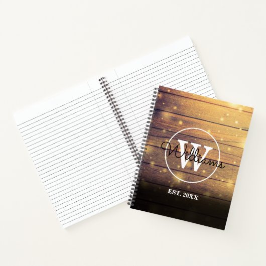 Monogram Rustic Elegant Script Holzpanels Notizblock (Innenseite)