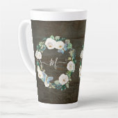 Monogram Rustic Floral Butterfly Watercolor Wood Milchtasse (Linke Ecke)