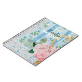 Monogram rustic floral pink Blue Antique artwork Notizblock (Linke Seite)