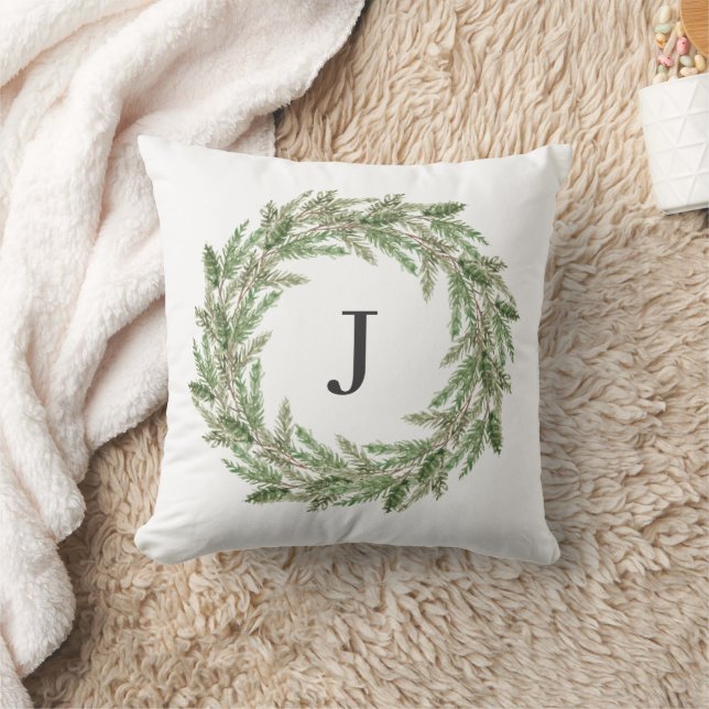 Monogram Rustic Greenerity Pine Wreath Holiday Kissen (Decke)