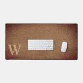 Monogram Rustic Leather Black Gold Name Schreibtischunterlage (Tastatur & Maus)