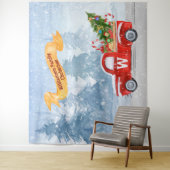 Monogram Rustic Red Christmas Truck Schnee Hinterg Wandteppich (Beispiel)