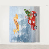 Monogram Rustic Red Christmas Truck Schnee Hinterg Wandteppich (Vorderseite)