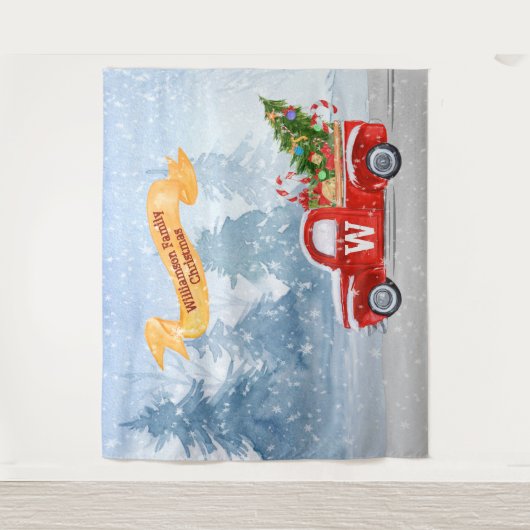 Monogram Rustic Red Christmas Truck Schnee Hinterg Wandteppich (Vorderseite)