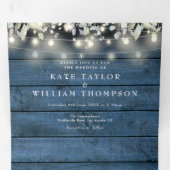 Monogram Rustic String Lights Floral Foto Wedding Dreifach Gefaltete Einladung (Innen Erste Seite)