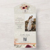 Monogram Rustic String Lights Wedding QR Code All In One Einladung (Innen Boden)