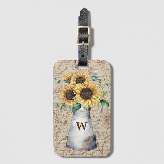 Monogram Rustic Sunflower Vintag Letter Decoupage Gepäckanhänger (Vorderseite Vertikal)