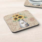 Monogram Rustic Sunflower Vintag Letter Decoupage Getränkeuntersetzer (Linke Seite)