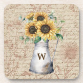 Monogram Rustic Sunflower Vintag Letter Decoupage Getränkeuntersetzer (Vorderseite)