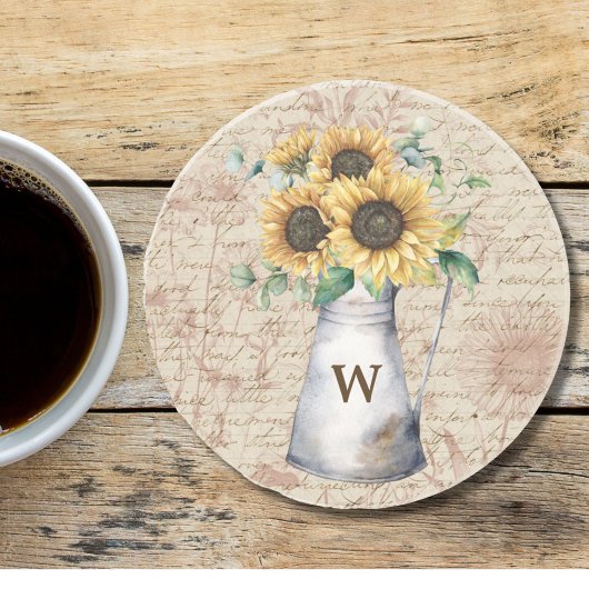Monogram Rustic Sunflower Vintag Letter Decoupage Getränkeuntersetzer