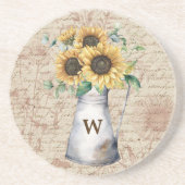 Monogram Rustic Sunflower Vintag Letter Decoupage Getränkeuntersetzer (Vorne)