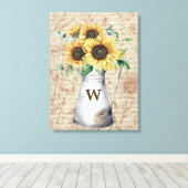 Monogram Rustic Sunflower Vintag Letter Decoupage Leinwanddruck (Insitu (Holzboden))