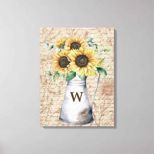 Monogram Rustic Sunflower Vintag Letter Decoupage Leinwanddruck (Vorderseite)
