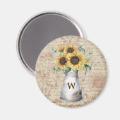 Monogram Rustic Sunflower Vintag Letter Decoupage Magnet (Vorderseite/Rückseite)