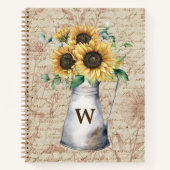 Monogram Rustic Sunflower Vintag Letter Decoupage Notizblock (Vorderseite)