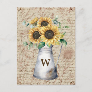 Monogram Rustic Sunflower Vintag Letter Decoupage Postkarte