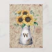 Monogram Rustic Sunflower Vintag Letter Decoupage Postkarte (Vorderseite)