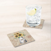 Monogram Rustic Sunflower Vintag Letter Decoupage Rechteckiger Pappuntersetzer (Vor Ort)