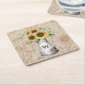 Monogram Rustic Sunflower Vintag Letter Decoupage Rechteckiger Pappuntersetzer (angewinkelt)