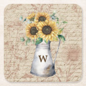 Monogram Rustic Sunflower Vintag Letter Decoupage Rechteckiger Pappuntersetzer (Vorderseite)